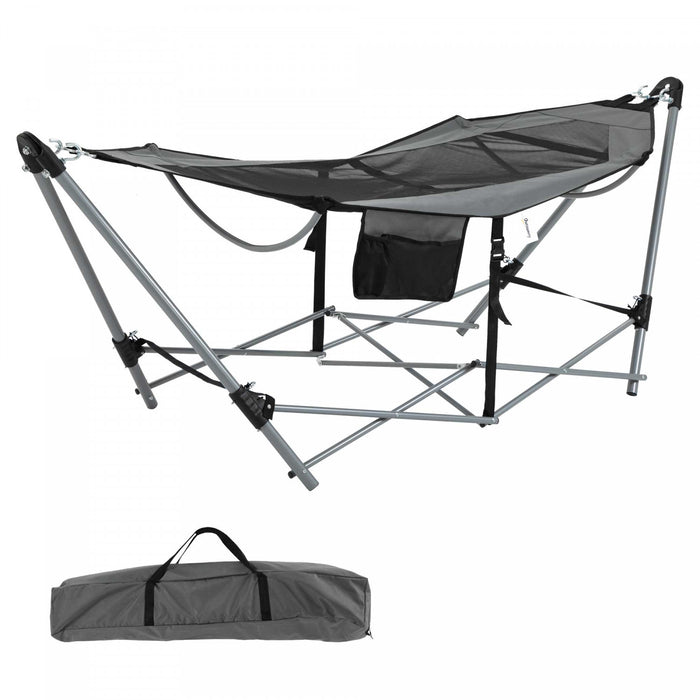 Outsunny Foldable Outdoor Hammock With Stand, Portable Hammock Bed With Carrying Bag And Pocket For Travel, Beach, Backyard, Patio, Hiking, Dark Grey