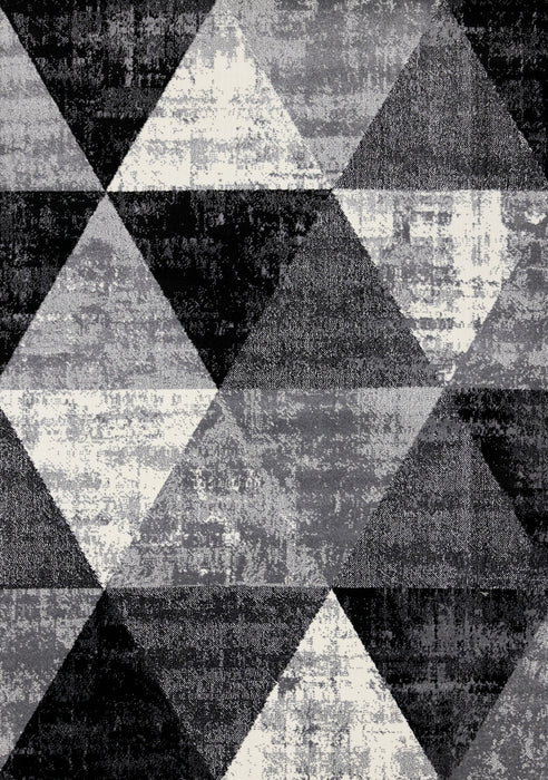Covington Black White Grey Distressed Geometric Triangle Rug, 6'7\" x 9'10\" Indoor Area Rug
