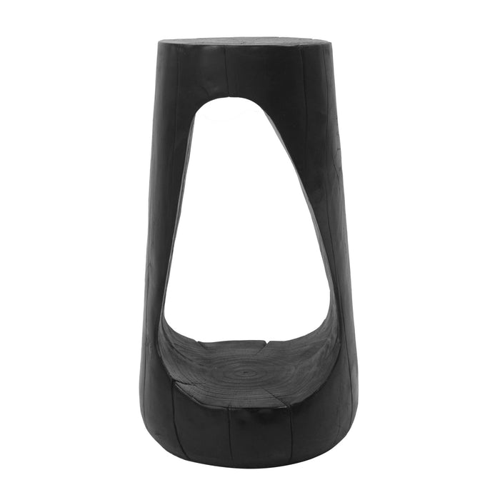 Brio 26.57\" Rustic Tree-Stump MGO Accent Table, Unique Wood Grain Indoor Side Table, Black