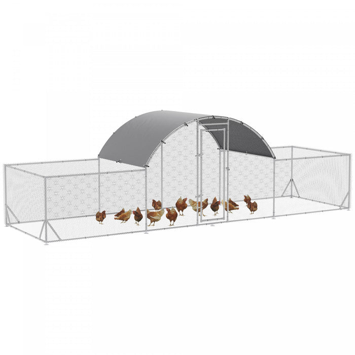 Pawhut Chicken Run, 23' X 6.6' Metal Chicken Coop With Waterproof And Anti-uv Cover, Dome Roof, Door, For 12-14 Chickens, Ducks, Rabbits, Sliver