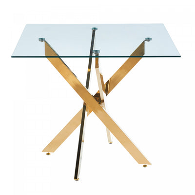 Olivia Square Glass Dining Table with Multi-Use Function,Golden | Table a manger carree en verre Olivia avec fonction polyvalente, finition doree