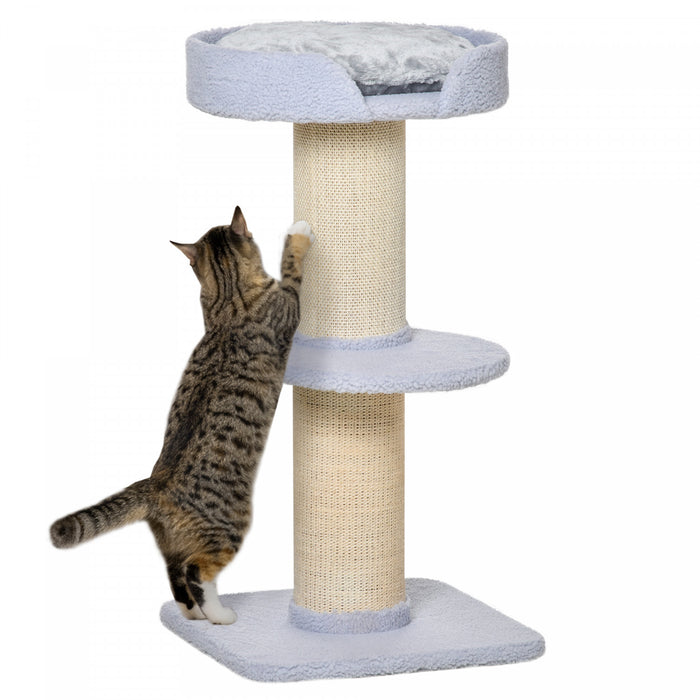 Pawhut 36\"h Large Cat Scratching Post For Indoor Cats, Bold Cat Tree Multi-level Kitty Tower With Sisal Mat Scratch Rope, Cat Bed, Removable Cushion, Perch, Light Blue