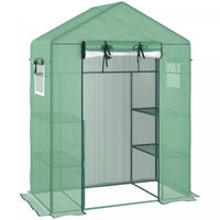 Outsunny Walk-in Mini Greenhouse With Mesh Door & Windows, Portable Garden Green House With 3 Tier S