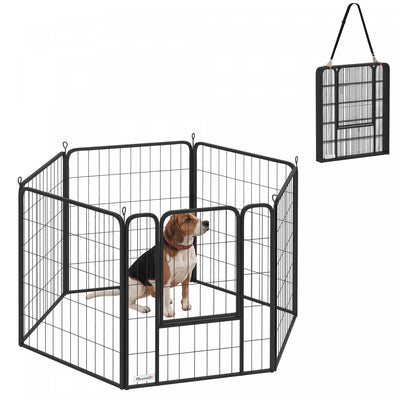 PawHut 6 Panels Dog Playpen, Portable Heavy Duty Pet Fence with Door & Strap, 31.5"H, for Indoor Outdoor Backyard Garden, Foldable Puppy Pet Pen for Medium Dogs