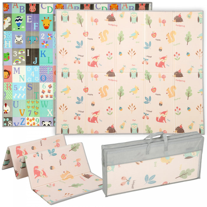 Qaba Baby Play Mat Double-Sided, Extra Large 71\" x 59\" Foldable Playmat Waterproof, Reversible Foam Soft Crawling Mat for Bedroom, Nursery, Playroom, Alphabet and Animal Theme