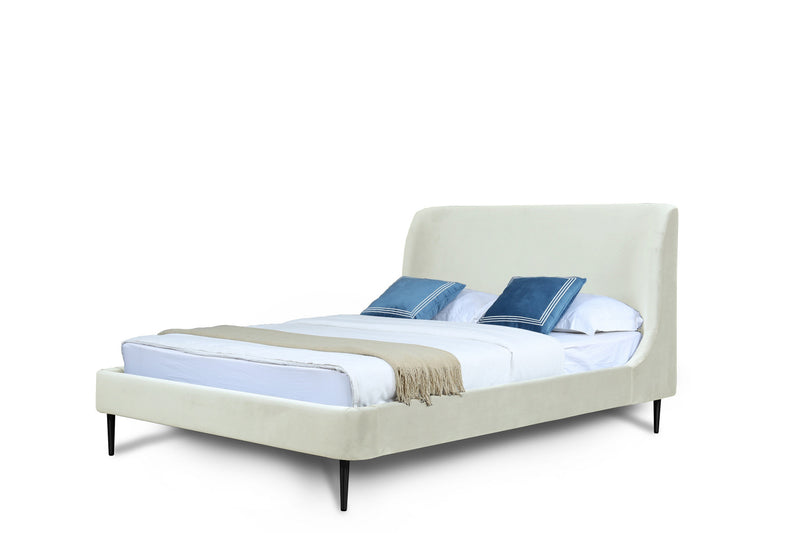 Heather Mid-Century Modern Velvet Upholstered Full Bed in Cream and Black