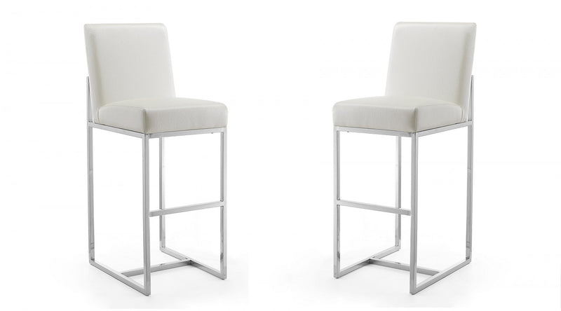 Element Modern Metal Upholstered Barstool in Pearl White - Set of 2