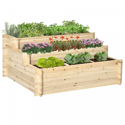Outsunny Raised Garden Bed with 9 Grow Grids and Non-woven Fabric, Natural