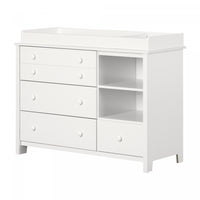 Little Smileys Changing Table With Removable Rim, Drawers, And Open Storage - Pure White 