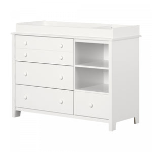 Little Smileys Changing Table With Removable Rim, Drawers, And Open Storage - Pure White