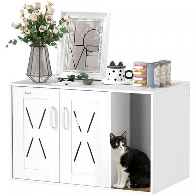 Pawhut Cat Litter Box Enclosure, Hidden Cat Litter Box Furniture With Scratching Board, Cat House En|Pawhut Bac A Litiere Pour Chat, Meuble Cache Avec Planche A Gratter, Table D'appoint Pour La Plupart