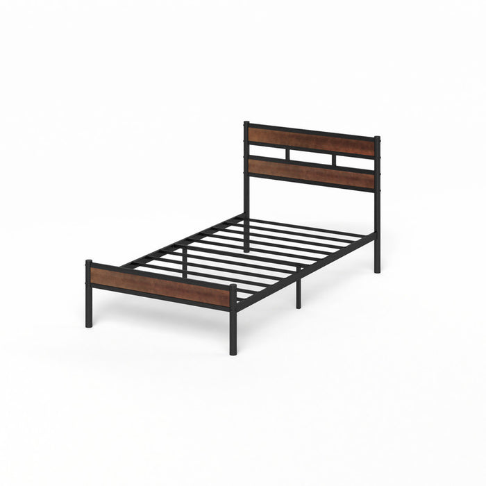 Roman Bamboo and Metal Platform Bed with Headboard - Twin Size