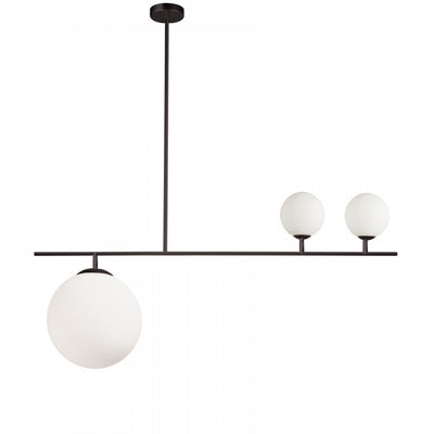 Dainolite Orion 3 Light Pendant Matte Black Finish White Glass Lamp|Luminaire suspendu Orion de Dainolite en verre blanc, avec fini noir mat et 3 ampoules