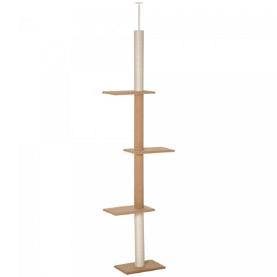 Pawhut 100" Floor To Ceiling Cat Tree W/ 3 Perches Activity Center For Kittens Cat Tower Furniture, |Pawhut 100" Arbre A Chat Du Sol Au Plafond Avec 3 Perchoirs Centre D'activites Pour Chatons, Marron