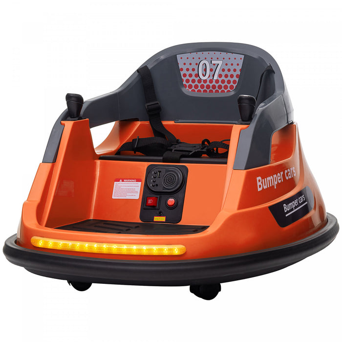Aosom 12v Bumper Car Electric Powered Ride-On Car For Kids, 360° Rotation Kids Car With Remote Control, Safety Belt, Led Lights, And Music For Toddlers 1.5-5 Years Old, Orange