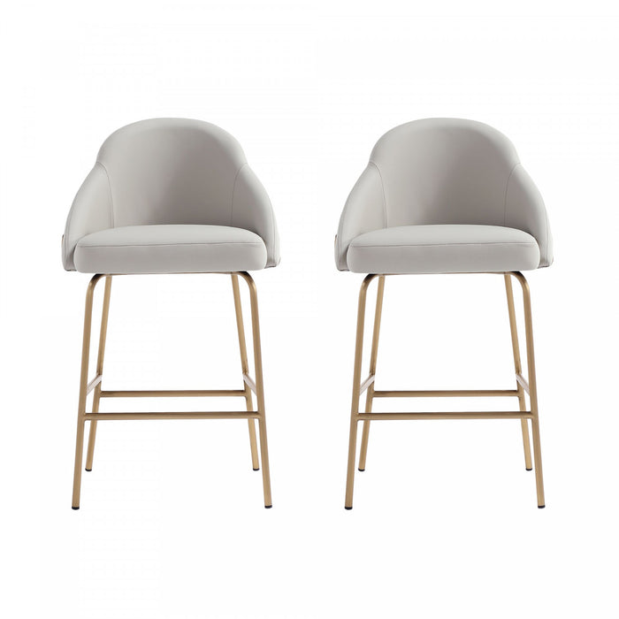 Gracie Modern Metal Upholstered Counter Stool in Stone Gray and Gold - Set of 2