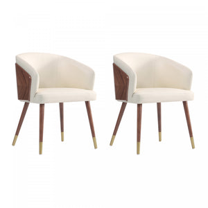 Reeva Modern Wood Vegan Leather Dining Chair in Cream - Set of 2