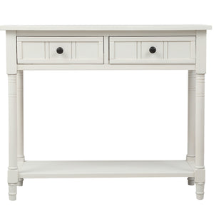 Jeremy Solid Wood Traditional Console Table With Drawers And Shelf - Ivory White