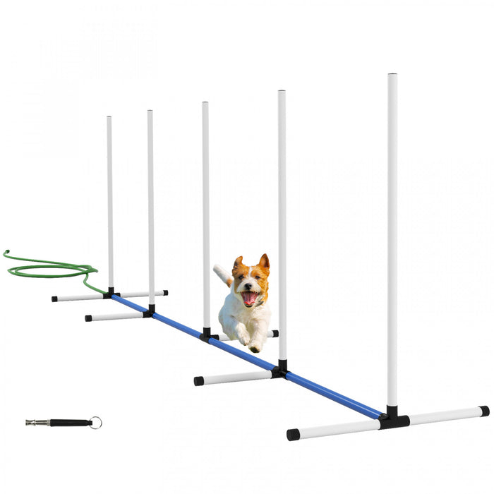 PawHut 2PCs Dog Agility Equipment Set, Dog Agility Kit with Weave Poles, Spray Water Tube, Whistle, Carry Bag, for Outdoor, Backyard, Garden, White