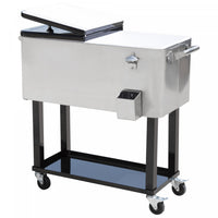 Outsunny 80 Quart Rolling Cooler Cart Ice Beer Beverage Cooling Bin, Silver