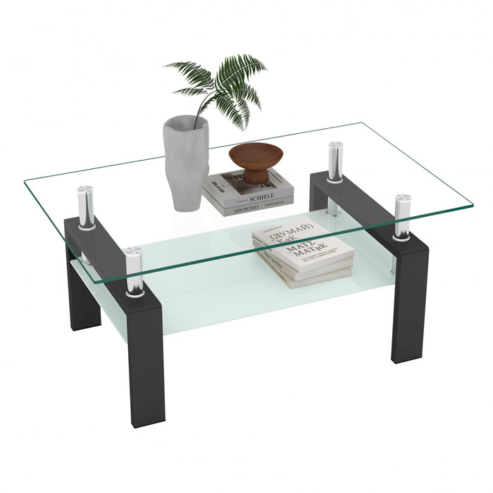 Liam Modern Rectangle Clear Tempered Glass Coffee Table,Black