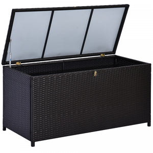 Outsunny 75 Gallon Wicker Outdoor Storage Box, Deck Box With Gas Strut