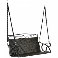Outsunny 2-person Wicker Porch Swing Hanging Swing Bench With Steel Chains