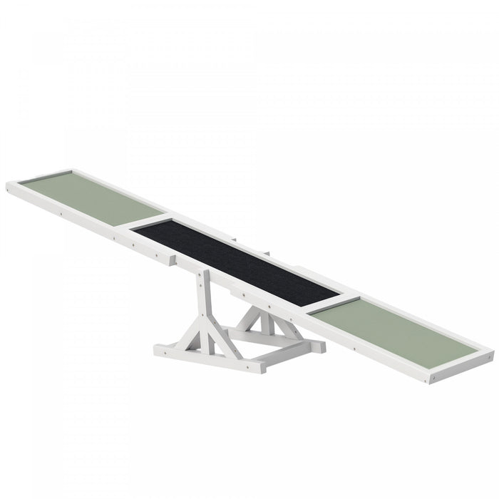 Pawhut Wood Pet Seesaw Platform Dog Agility Training Equipment Run Game Toy Weather Resistant Pet Supplies White