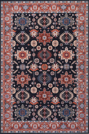 Aqua Black Star Washable Non-slip Low Pile Area Rug 5'x7'