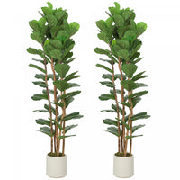 HOMCOM Faux Fiddle Leaf Fig Tree Set of 2, 6FT Faux Tree for Indoor Decor