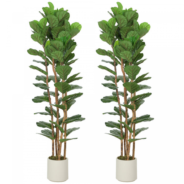 HOMCOM Faux Fiddle Leaf Fig Tree Set of 2, 6FT Faux Tree for Indoor Decor