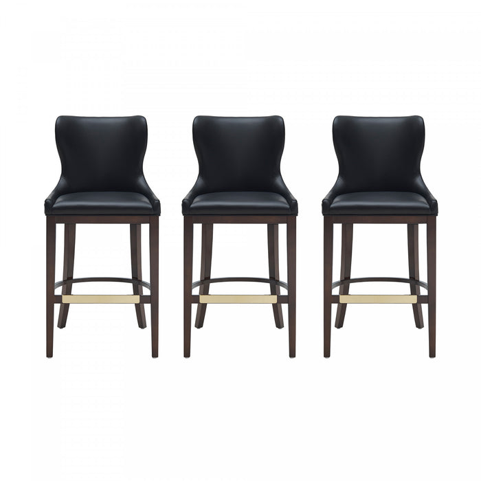 Blair Modern Wood Upholstered Barstool in Black - Set of 3 Bar Stool