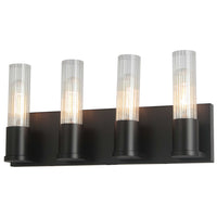 Dainolite Tube 4 Light Vanity Light Matte Black Clear Fluted Glass Lamp