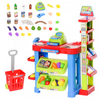 Qaba Supermarket Playset For Kids, 50 Grocery Store Toys, Pretend Play Toy With Food, Check-out Coun