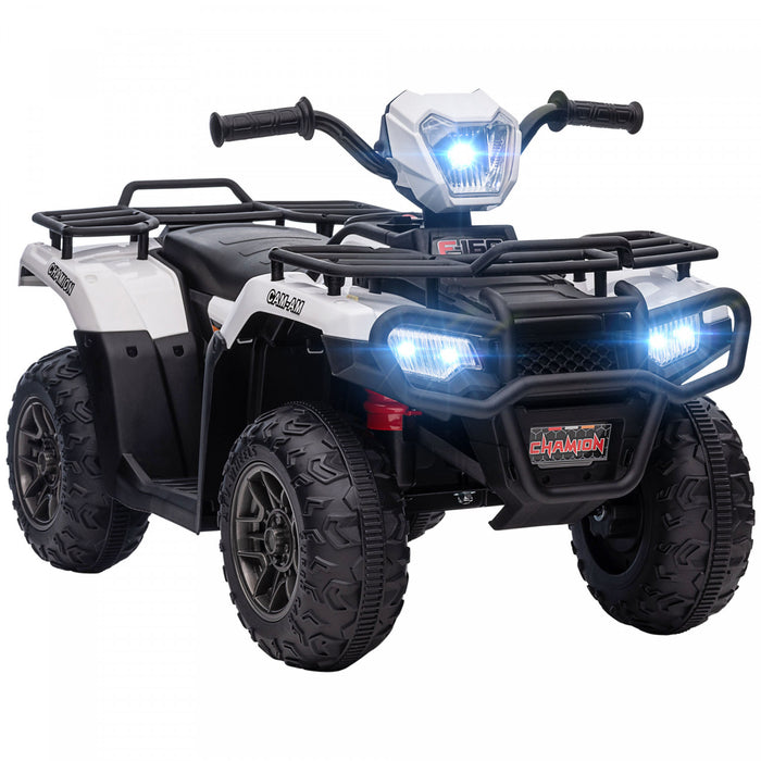 Aosom 12v Kids Atv Quad, 4 Wheeler Battery Powered Ride-On Electric Vehicle With Music Mp3, Headlights, High Low Speed, Treaded Tires, For Boys And Girls Ages 37-60 Months, White