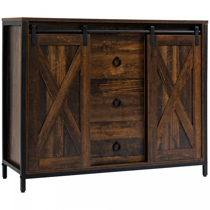 HOMCOM Industrial Buffet Cabinet Kitchen Sideboard with Sliding Barn Doors