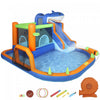 Qaba 8 in 1 Bouncy Castle for Kids, Large Sharks Theme Inflatable Bounce House with Slide, Pool (Ball Pit), Climbing Wall, Ring Toss, Water Cannon, Blower for Indoor Outdoor, Blue