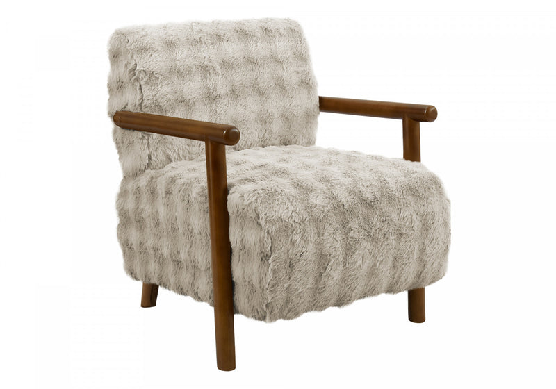 Monarch Specialties - Accent Chair, 31\"H, Upholstered, Living Room, Bedroom, Grey Fabric, Brown Walnut Wood