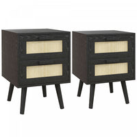 HOMCOM Boho Design Nightstand Set of 2 with 2 Drawers for Living Room