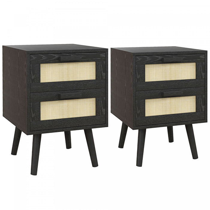 HOMCOM Boho Design Nightstand Set of 2 with 2 Drawers for Living Room