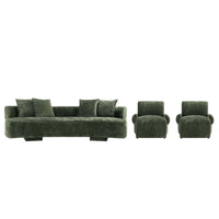 Verandah Mid-Century Modern 3-Piece Sofa Set in Olive Green 