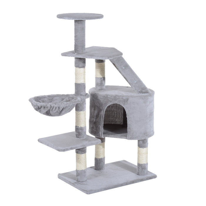 Pawhut 49\" Cat Tree With Hammock, Cat Condo Tower With Scratching Post For Indoor Cats, Grey