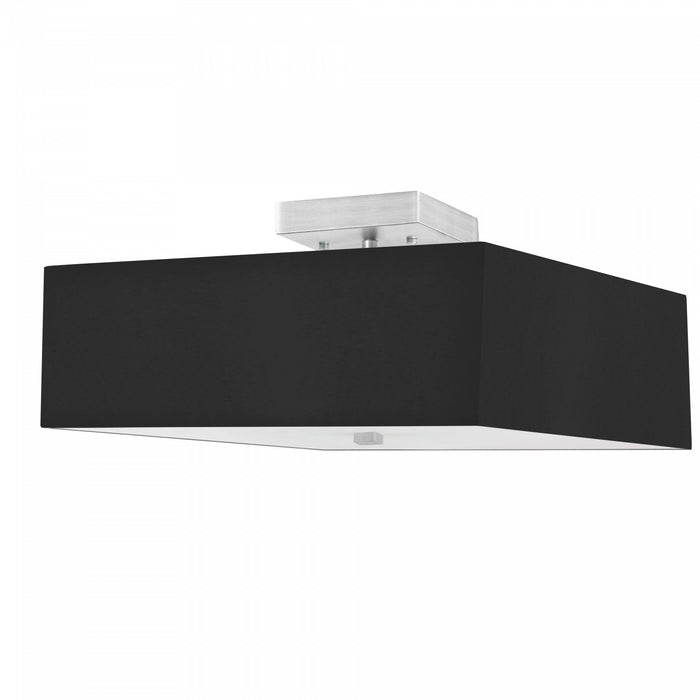 Dainolite Seren 3 Light Semi-flush Mount Satin Chrome Black Shade Lamp