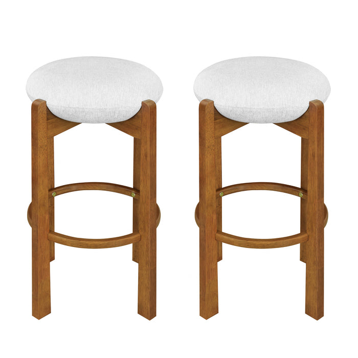 Olivia Rubberwood Indoor Round Seat Bar Stool Set of 2 with Durable Frame and Fabric