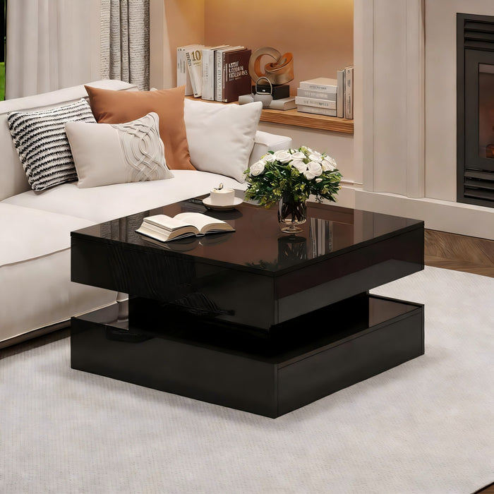 Oliver Lift-Top Coffee Table with LED Lighting and 2 Drawers,Black