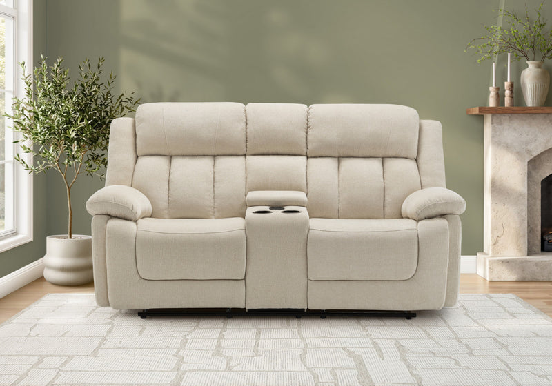 MONARCH SPECIALTIES 2-SEATER POWER RECLINING UPHOLSTERED LOVE SEAT, 76\" WIDE, BEIGE FABRIC, TRANSITIONAL Recliner