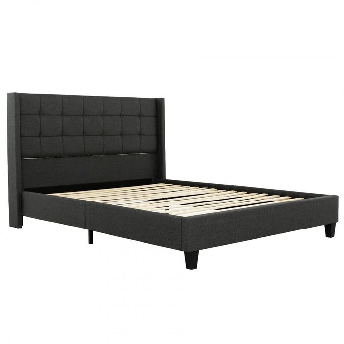 Wilder Grey Upholstered Wingback Platform Bed - Twin