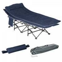 Outsunny Folding Camping Cot For Adults With Mattress Pillow Dark Blue