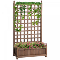 Outsunny Raised Garden Bed With Trellis For Climbing Vines, Wood Garden Planter Box, Free Standing F