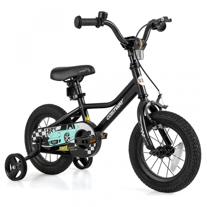 Costway 12\" Kids Training Bike With Removable Training Wheels Pneumatic Tires Black